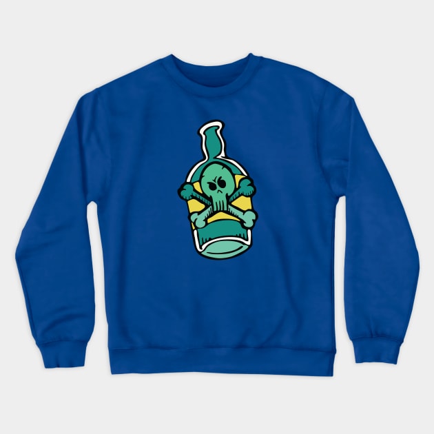 Green Skull and Bones Dangerous Poison Bottle Crewneck Sweatshirt by Cofefe Studio